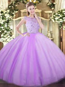 Enchanting Lavender Sleeveless Floor Length Beading Zipper Ball Gown Prom Dress
