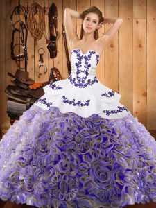 Beautiful Sleeveless Sweep Train Embroidery Lace Up Quinceanera Gown