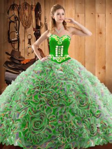 Multi-color Satin and Fabric With Rolling Flowers Lace Up Sweetheart Sleeveless With Train Sweet 16 Quinceanera Dress Sw