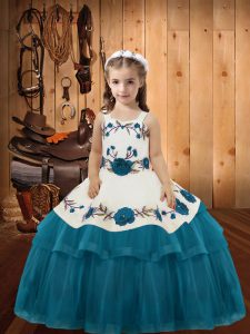Most Popular Organza Sleeveless Floor Length Little Girls Pageant Gowns and Embroidery and Ruffled Layers
