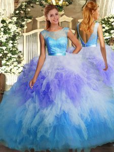 Smart Multi-color Ball Gowns Organza Scoop Sleeveless Ruffles Floor Length Backless Sweet 16 Dress