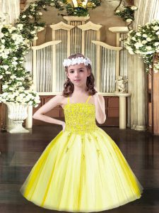 Yellow Sleeveless Tulle Lace Up Child Pageant Dress for Party and Quinceanera