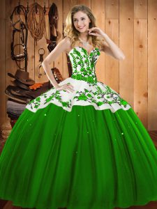 Vintage Appliques and Embroidery 15th Birthday Dress Green Lace Up Sleeveless Floor Length