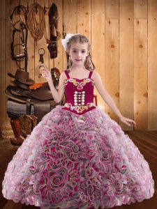 Multi-color Straps Neckline Embroidery and Ruffles Child Pageant Dress Sleeveless Lace Up