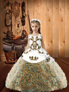 Multi-color Fabric With Rolling Flowers Lace Up Straps Sleeveless Floor Length Girls Pageant Dresses Embroidery