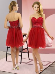Designer Sweetheart Sleeveless Zipper Prom Gown Wine Red Tulle