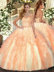 Best Ruffles Quinceanera Gowns Orange Lace Up Sleeveless Floor Length