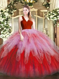 Best Selling Multi-color Ball Gowns Organza V-neck Sleeveless Ruffles Floor Length Zipper Sweet 16 Dress