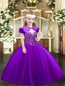Purple Lace Up Custom Made Pageant Dress Beading Sleeveless Floor Length