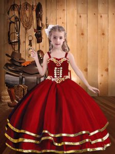 Floor Length Red Child Pageant Dress Straps Sleeveless Lace Up