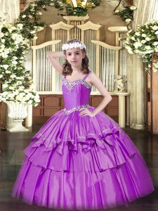 Straps Sleeveless Lace Up Pageant Dress for Womens Lilac Organza