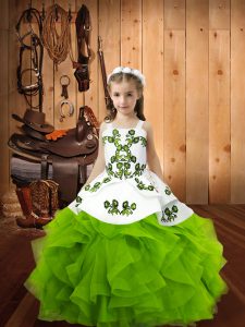 Trendy Organza Lace Up Straps Sleeveless Floor Length Kids Pageant Dress Embroidery and Ruffles