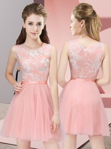 Lace Court Dresses for Sweet 16 Baby Pink Side Zipper Sleeveless Mini Length