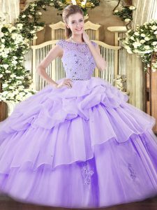 Custom Made Lavender Zipper Quinceanera Gown Beading and Ruffles and Pick Ups Sleeveless Floor Length