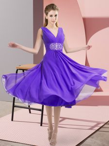 Empire Bridesmaid Dresses Lavender V-neck Chiffon Sleeveless Knee Length Side Zipper