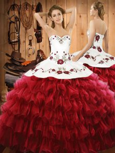 Artistic Ball Gowns Sweet 16 Quinceanera Dress Wine Red Sweetheart Organza Sleeveless Floor Length Lace Up