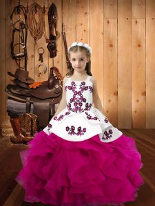 Discount Straps Sleeveless Organza Kids Formal Wear Embroidery and Ruffles Lace Up