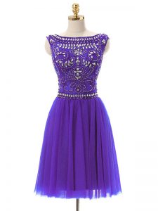 Purple Zipper Bateau Beading Evening Dress Tulle Sleeveless