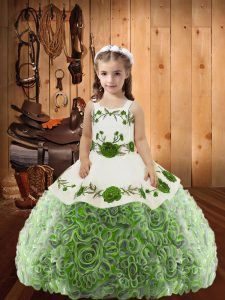 Fashion Straps Sleeveless Lace Up Girls Pageant Dresses Multi-color Fabric With Rolling Flowers