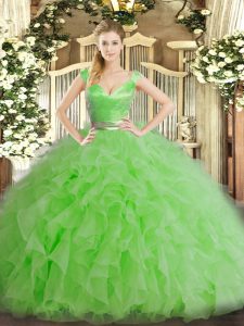 Floor Length Green Quinceanera Dresses Organza Sleeveless Ruffles