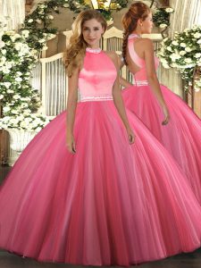 Custom Design Floor Length Ball Gowns Sleeveless Coral Red Sweet 16 Quinceanera Dress Backless