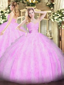Fashion Floor Length Ball Gowns Sleeveless Lilac Sweet 16 Dresses Lace Up