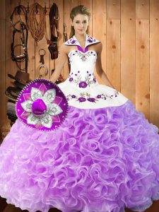 Fashionable Floor Length Lace Up Sweet 16 Dress Lilac for Military Ball and Sweet 16 and Quinceanera with Embroidery