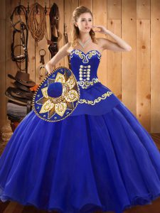 Floor Length Lace Up Quinceanera Gowns Blue for Military Ball and Sweet 16 and Quinceanera with Ruffles
