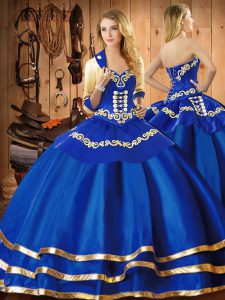 Blue Sweetheart Lace Up Embroidery Quinceanera Dress Sleeveless