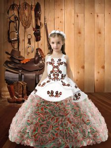 Most Popular Multi-color Ball Gowns Fabric With Rolling Flowers Straps Sleeveless Embroidery Floor Length Lace Up Little