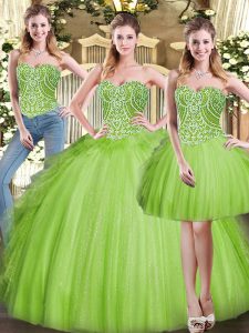 Glorious Sleeveless Floor Length Beading and Ruffles Lace Up Quinceanera Gown with