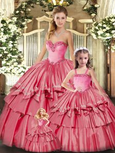Watermelon Red Sweetheart Lace Up Ruffled Layers Quinceanera Dress Sleeveless