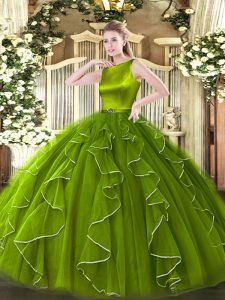 Scoop Sleeveless Organza Ball Gown Prom Dress Ruffles Clasp Handle