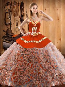 Modest Multi-color Sleeveless With Train Embroidery Lace Up Sweet 16 Quinceanera Dress