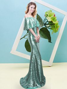 Sequined Half Sleeves Floor Length Homecoming Dress and Sequins