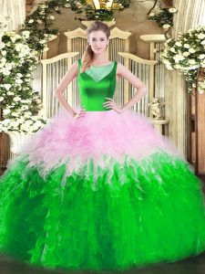 Floor Length Side Zipper 15th Birthday Dress Multi-color for Sweet 16 and Quinceanera with Beading and Ruffles