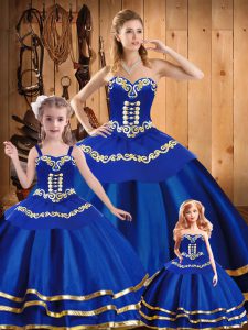 Attractive Royal Blue Organza Lace Up Sweetheart Sleeveless Floor Length Quinceanera Gowns Embroidery