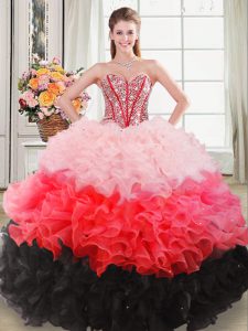 Smart Multi-color Lace Up Sweetheart Beading and Ruffles Vestidos de Quinceanera Organza Sleeveless