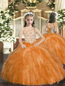 Amazing Orange Sleeveless Organza Lace Up Pageant Dress Wholesale for Party and Sweet 16 and Quinceanera and Wedding Par