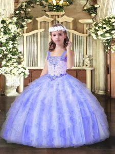 Most Popular Straps Sleeveless Little Girl Pageant Dress Floor Length Beading and Ruffles Lavender Organza
