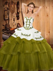 Pretty Sleeveless Sweep Train Lace Up Embroidery and Ruffled Layers Quinceanera Dress