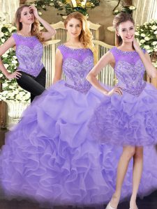 Admirable Floor Length Zipper 15th Birthday Dress Lavender for Military Ball and Sweet 16 and Quinceanera with Beading a