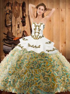 Beauteous Multi-color Sweet 16 Quinceanera Dress Military Ball and Sweet 16 and Quinceanera with Embroidery Strapless Sl
