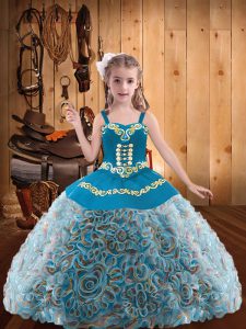 Straps Sleeveless Lace Up Girls Pageant Dresses Multi-color Fabric With Rolling Flowers