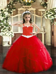 Sleeveless Appliques and Ruffles Lace Up Little Girl Pageant Gowns