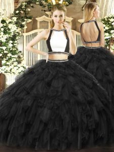 Black Sleeveless Ruffles Floor Length Quinceanera Dresses