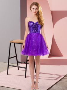 Mini Length Purple Prom Gown Sweetheart Sleeveless Zipper