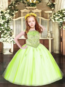 Floor Length Yellow Green Little Girls Pageant Dress Scoop Sleeveless Zipper