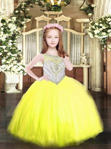 Tulle Scoop Sleeveless Zipper Beading Pageant Dress for Teens in Yellow