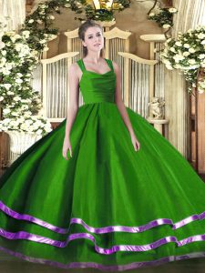 Elegant Ruffled Layers and Ruching Quinceanera Dress Green Zipper Sleeveless Floor Length